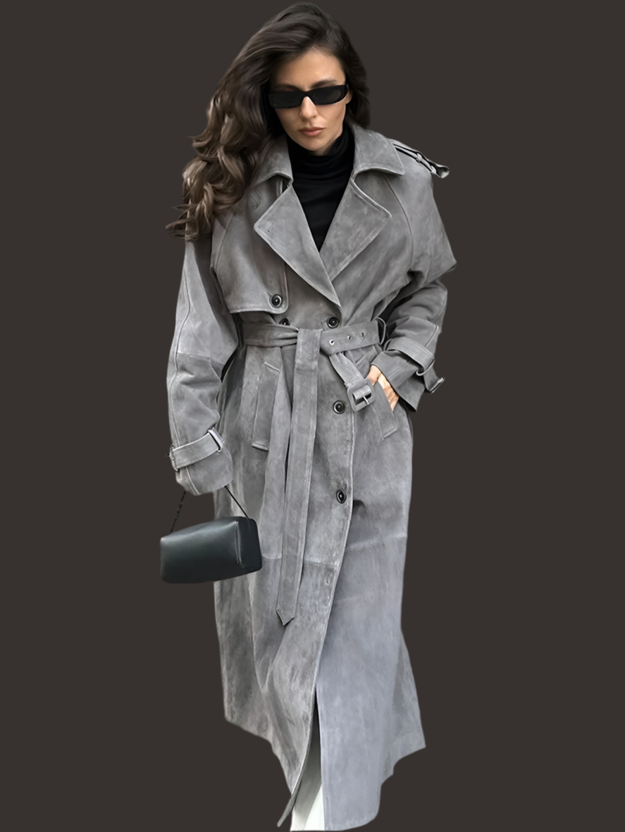 Vintage Suede Chic Maxi Trench Coat™
