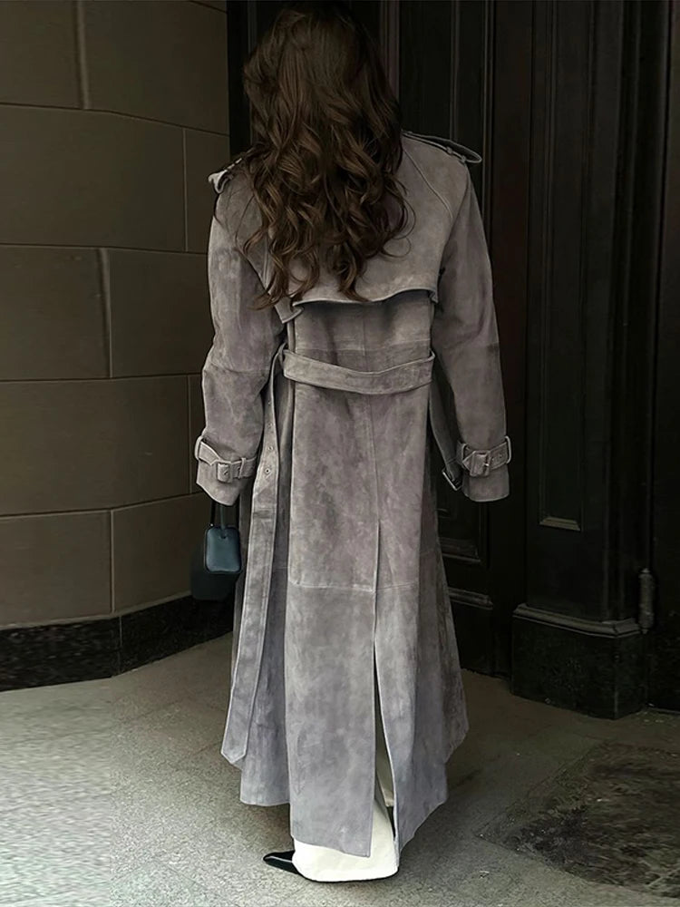 Vintage Suede Chic Maxi Trench Coat™